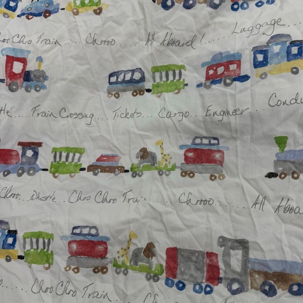 Pottery Barn Kids Choo Choo Train Print Twin Fitted Sheet + One Standard Pillowc